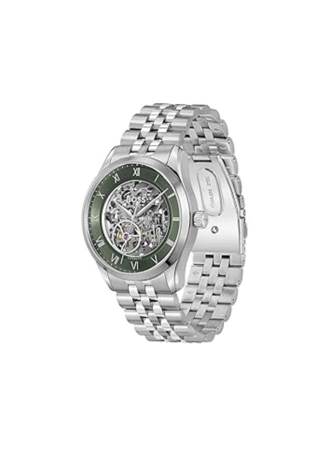 BOSS Principle Skeleton Mech-Automatic Men’s Watch 1514236 Green Dial Silver Stainless Steel - Image 2